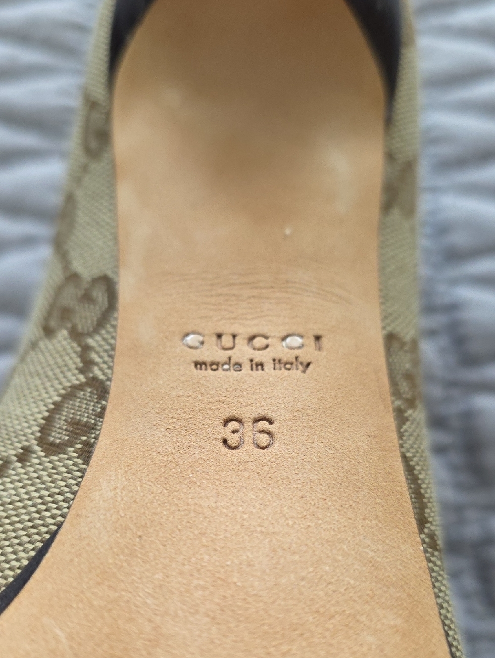 Gucci Brown GG Canvas Peep-Toe Heels with Gold Horsebit - Picture 12 of 12